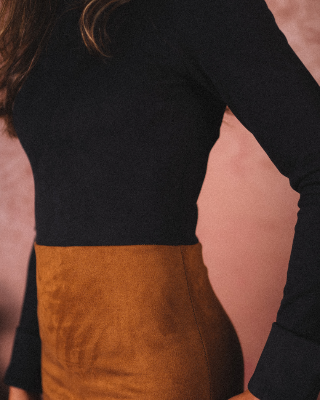 Agatha Dress - Black/Tobacco Vegan Leather