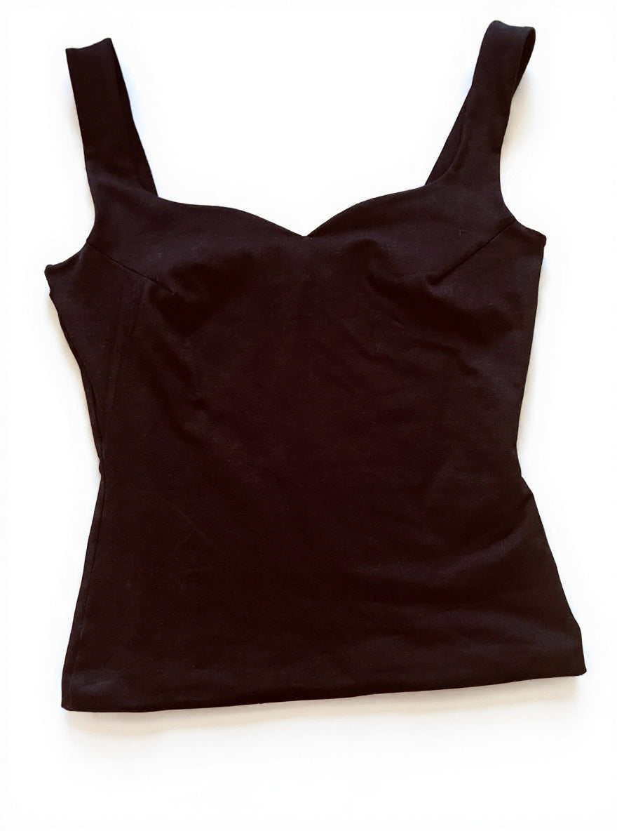 Sweatheart Tank Top - Black Cotton Jersey