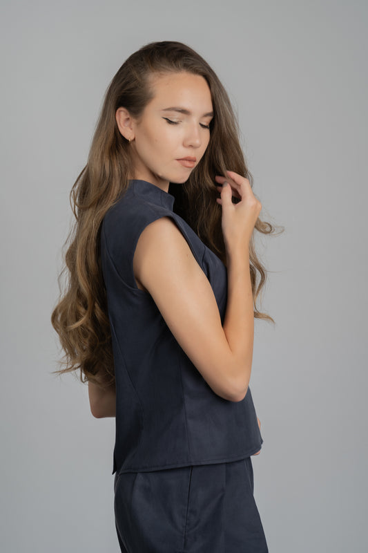 Lil Top - Navy Vegan Silk