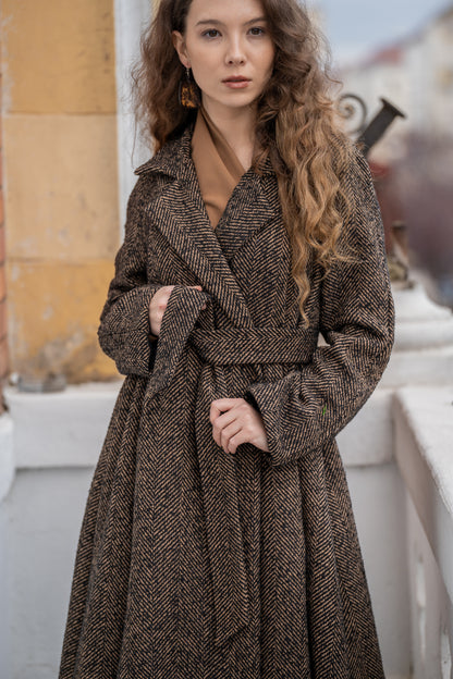 Brown Herringbone Coat