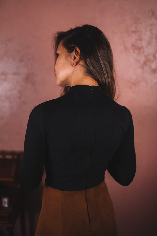 Agatha Dress - Black/Tobacco Vegan Leather