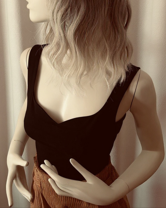 Sweatheart Tank Top - Black Cotton Jersey