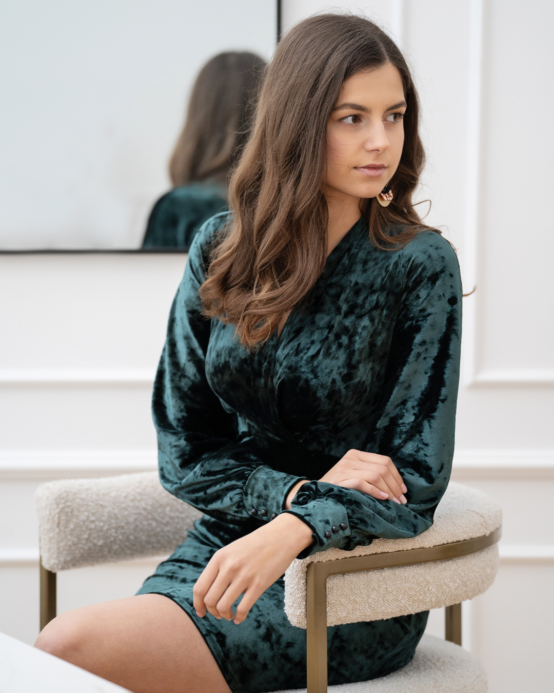 Rochie de catifea verde închis