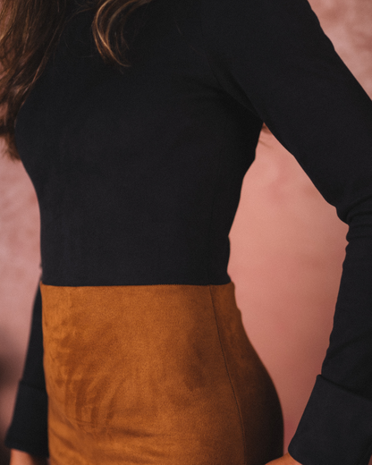 Agatha Dress - Black/Tobacco Vegan Leather