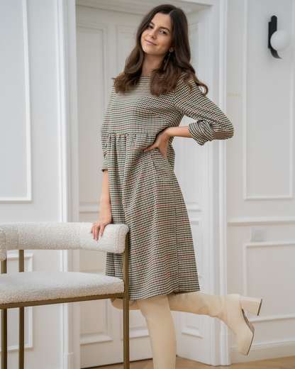 Pria Dress - Houndstooth Check Tweed