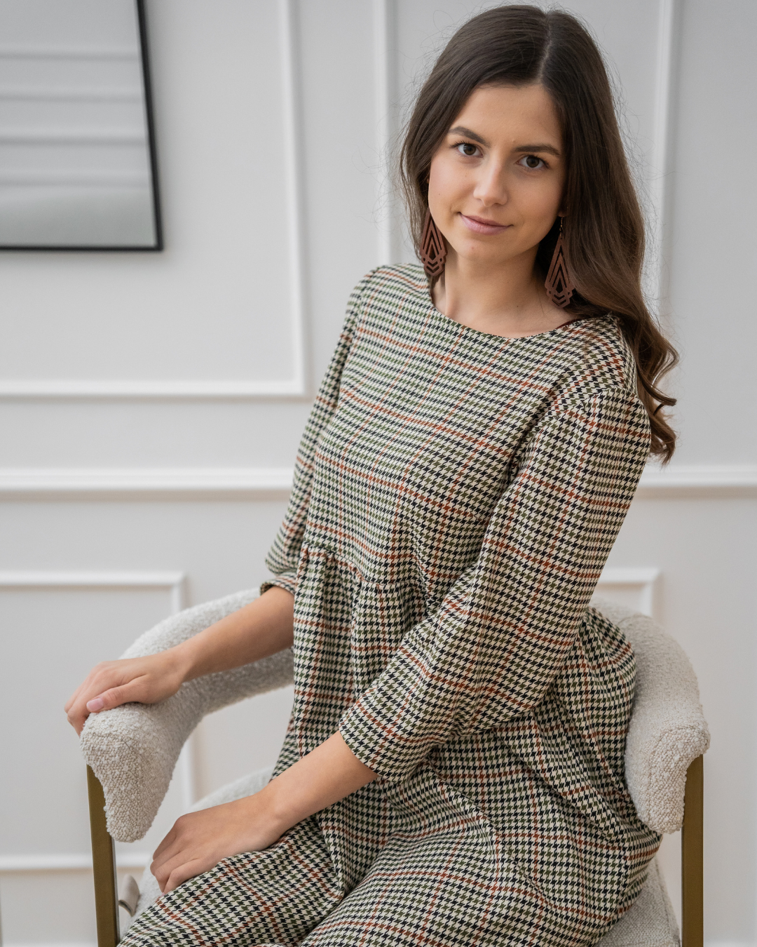 Pria Dress - Houndstooth Check Tweed