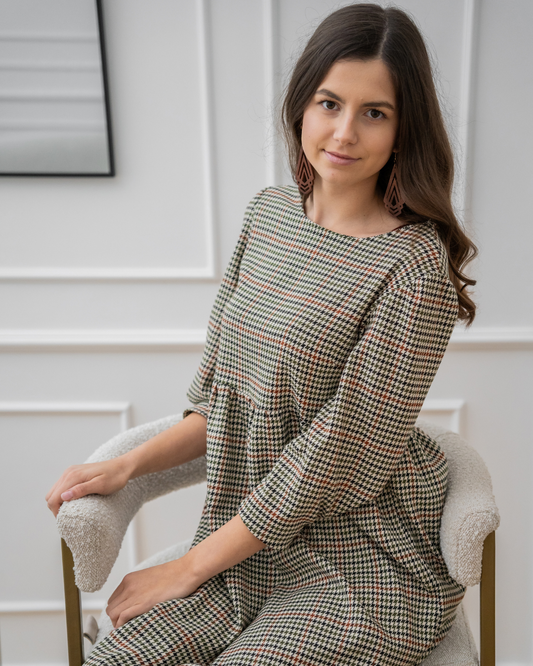 Pria Dress - Houndstooth Check Tweed